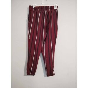 Rue21 Women's Burgundy Striped Paperbag Waist Tapered Tie Belt Pants Size Small